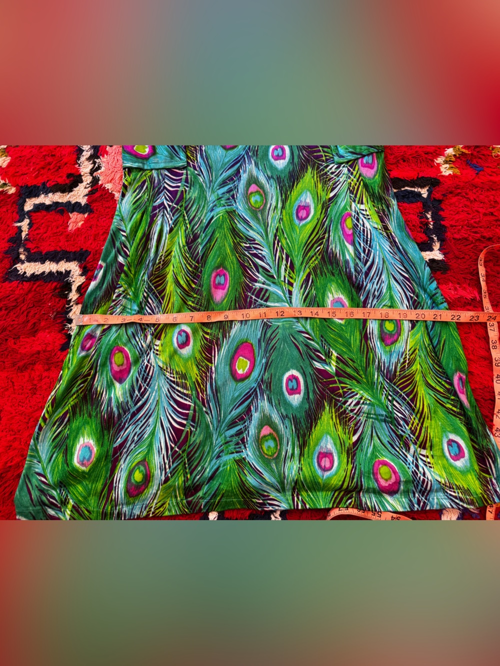 60s Vintage Peacock Print Wiggle Dress Sz L - Picture 6 of 8